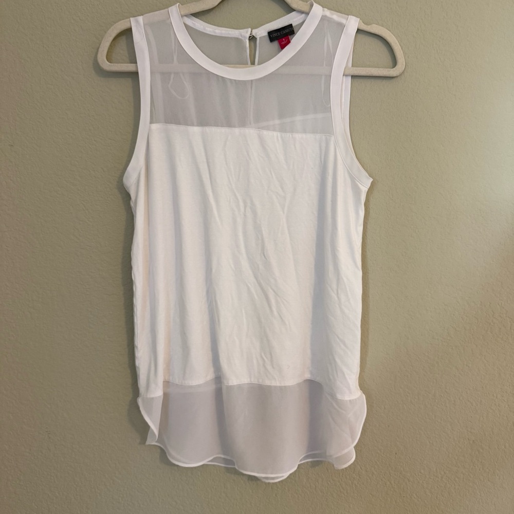 Vince Camuto White Sheer Tank Sleeveless Shirt Top Women’s Small